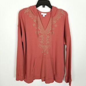 J. Jill Women Waffle knit Hooded Cotton Pullover Size M Mauve Long Sleeve